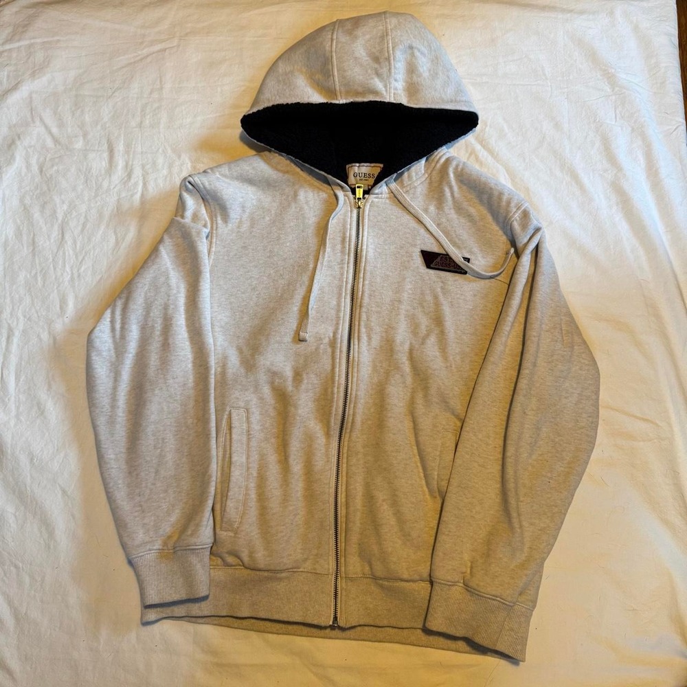 Grey Guess Sherpa lined zip up hoodie Size M